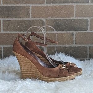 GUCCI Horsebit Wedge Espadrille Sandals